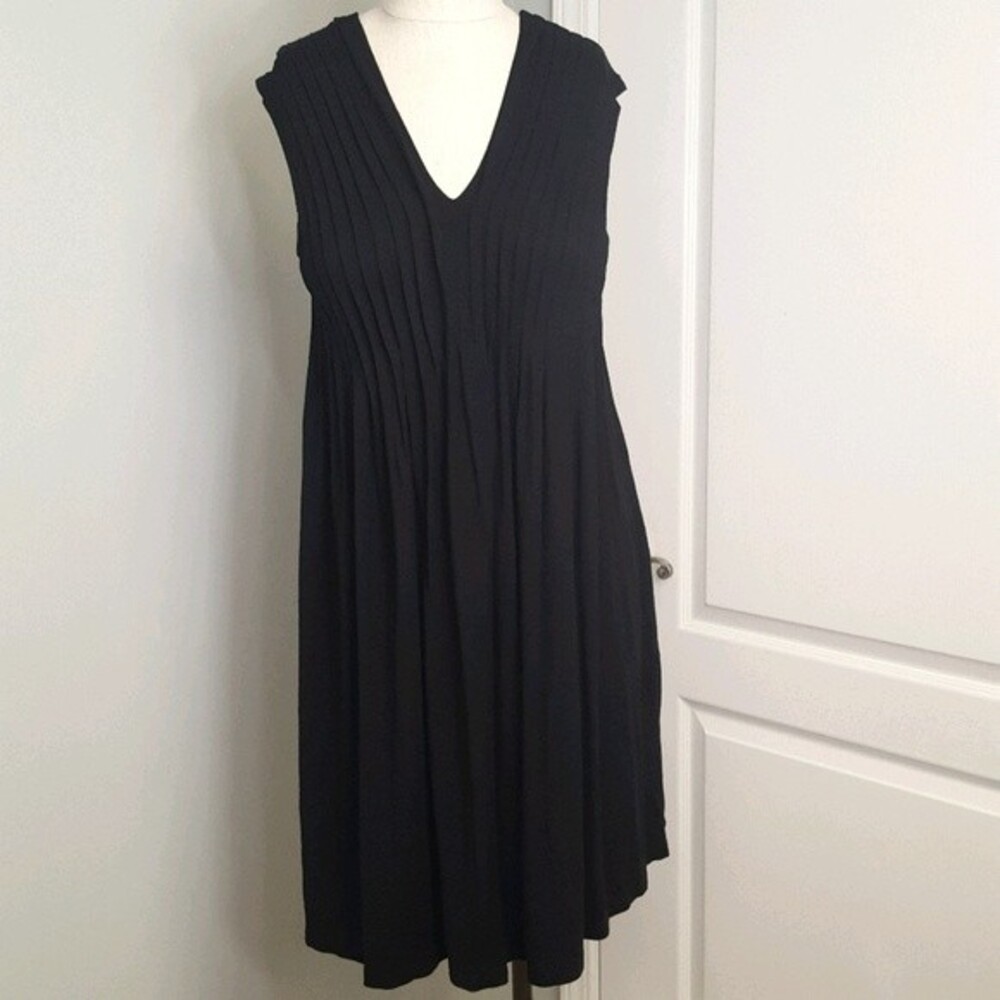 Anne Klein Black Stretch Pleated Front Dress Cover up